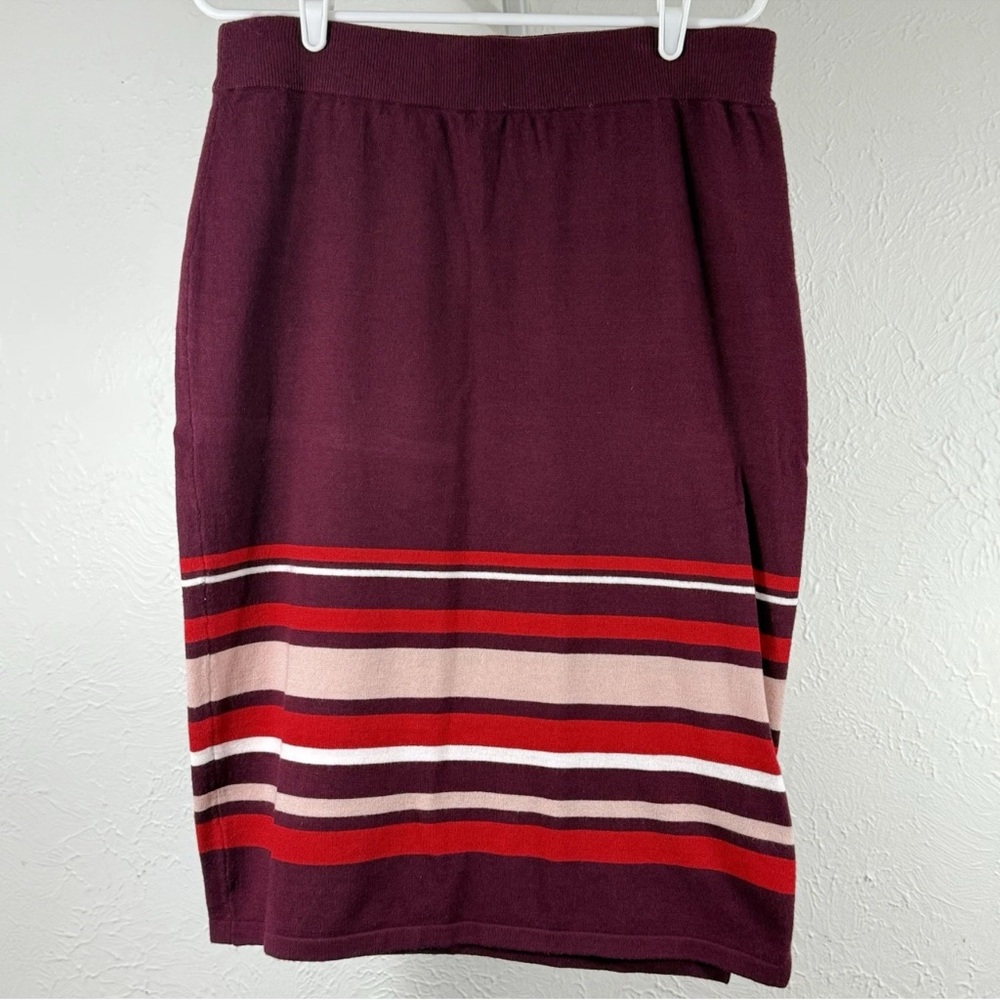 Liz Claiborne Elegant Burgundy Striped Sweater Midi‎ Skirt Y2K